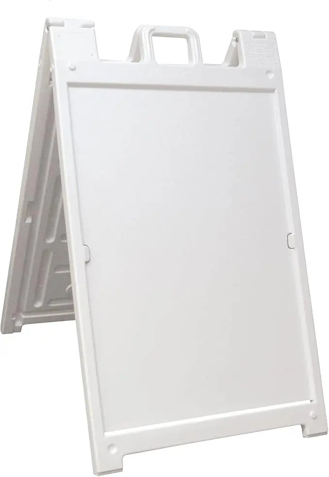 White Plasticade Signicade Standard 24x36 Only Frame, A Frame Sidewalk, Curb Sign, Double Sided Display with Quick Change System. Image Matters Group