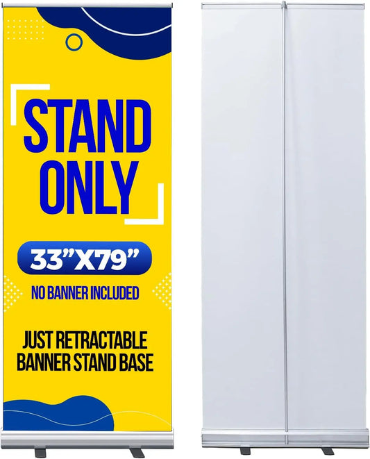 Generic 33x81 Retractable Banner Stand Only Banner not included Signs Pull up Roll up Portable & Personalized Display with travel case for Business and Trade Shows Advertising and Promotion, White