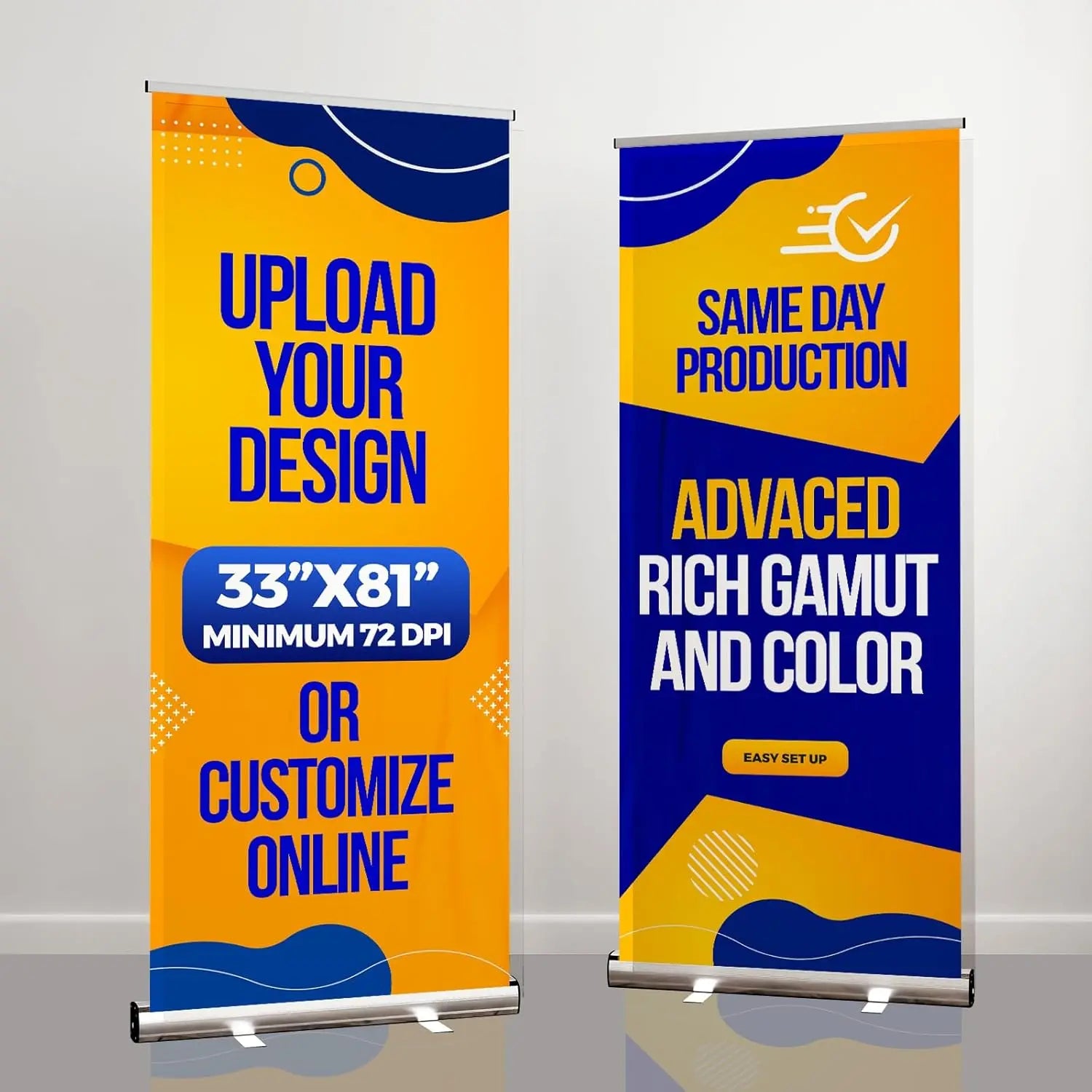 Generic Custom Roll up Banner 24hr Production Portable & Personalized Display with travel case for Business and Trade Shows Advertising and Promotion, White