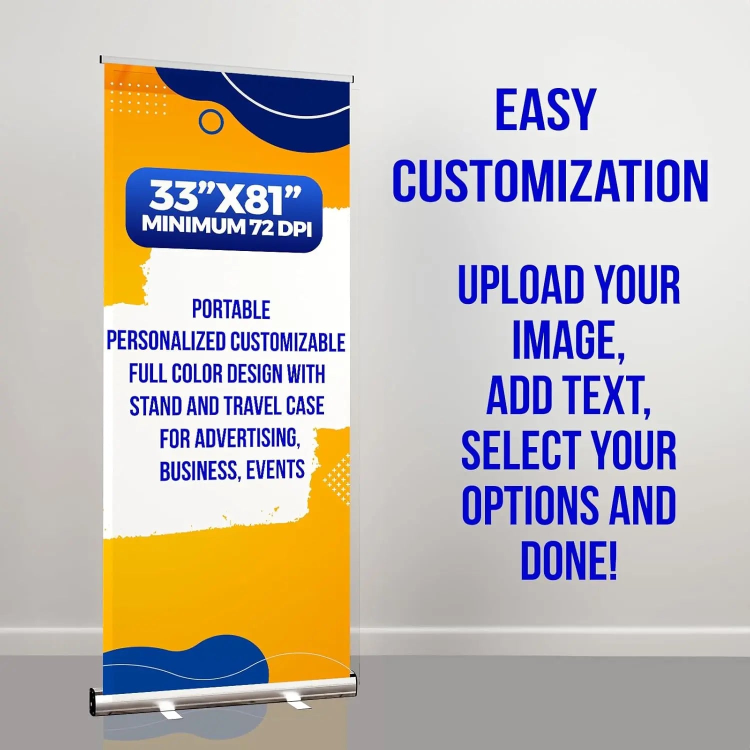 Generic Custom Roll up Banner 24hr Production Portable & Personalized Display with travel case for Business and Trade Shows Advertising and Promotion, White