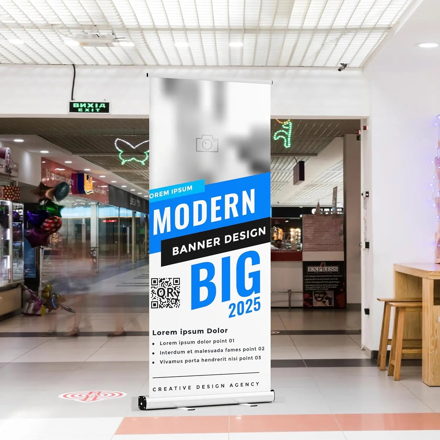 Generic Custom Roll up Banner 24hr Production Portable & Personalized Display with travel case for Business and Trade Shows Advertising and Promotion, White