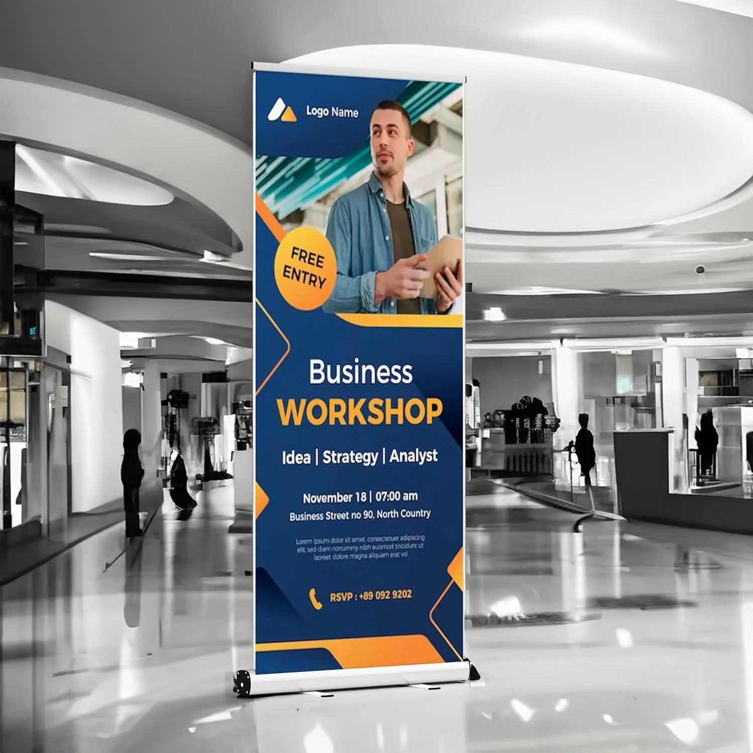 Generic Custom Roll up Banner 24hr Production Portable & Personalized Display with travel case for Business and Trade Shows Advertising and Promotion, White