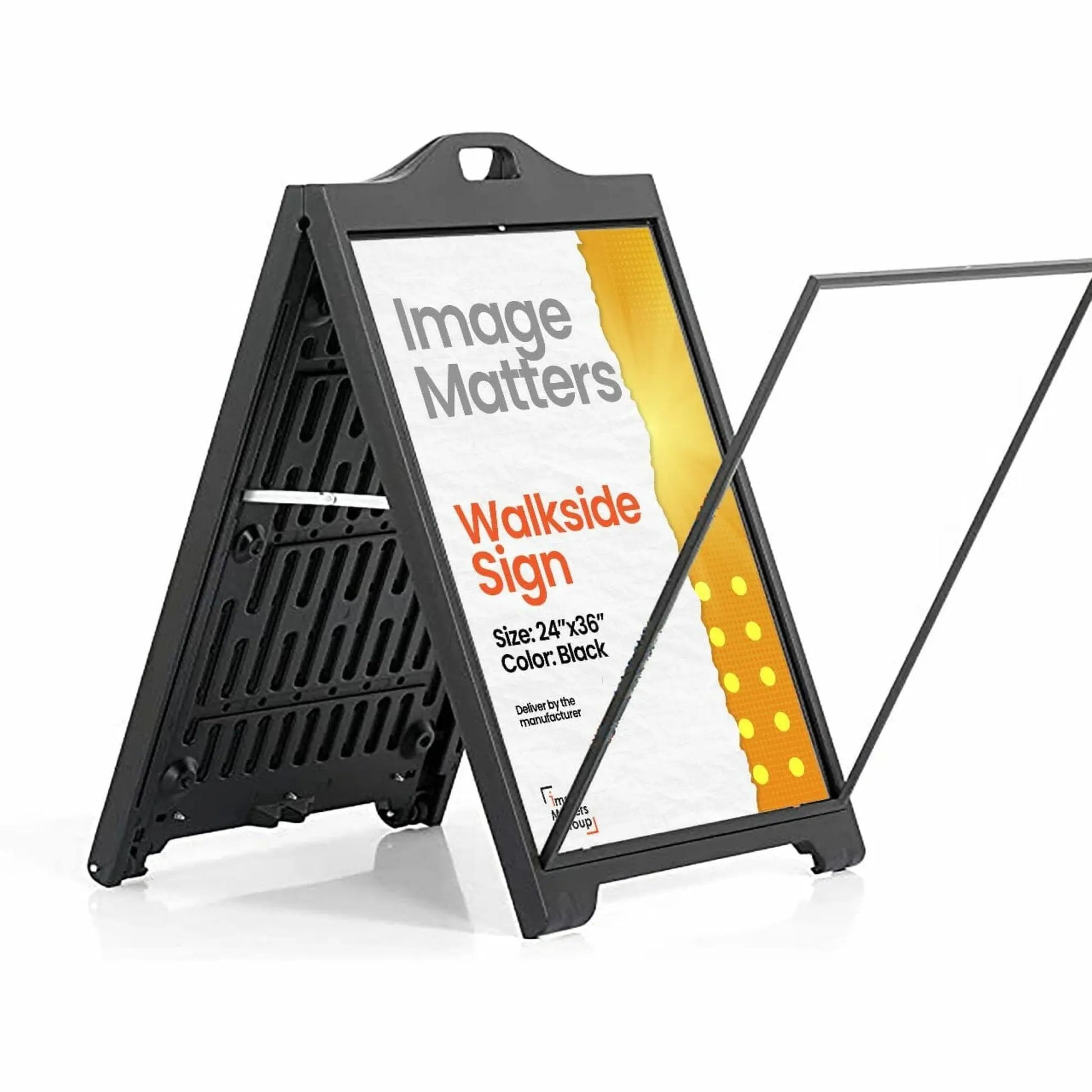 A-Frame Sidewalk Curb Sign, Displays Street SignPro with Lens Protective Cover, 24x36 Inch Poster Black Double Sided Sandwich Board Folding Image Matters Group