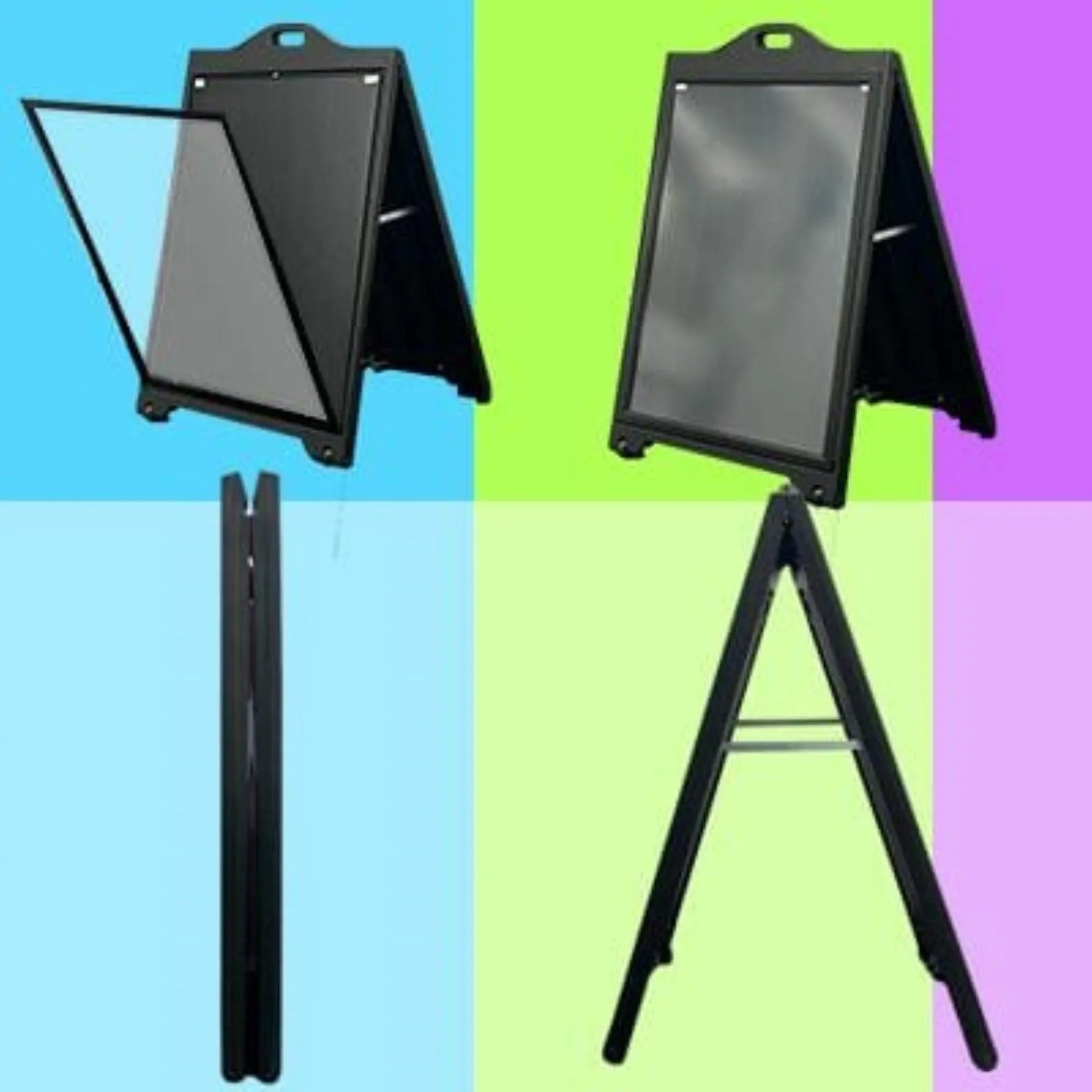 A-Frame Sidewalk Curb Sign, Displays Street SignPro with Lens Protective Cover, 24x36 Inch Poster Black Double Sided Sandwich Board Folding Image Matters Group